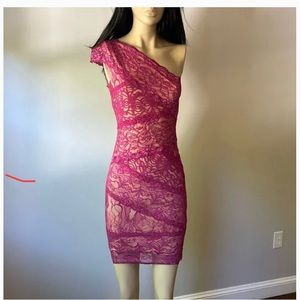 Bebe hot pink lace one shoulder dress size small